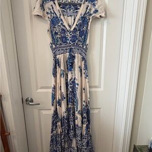 Spell Peacock Blue and Cream Maxi Dress